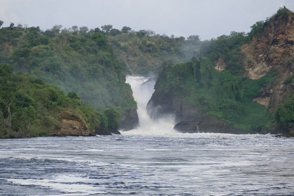 The Nile forced through the narrow gorge at Murchison Falls